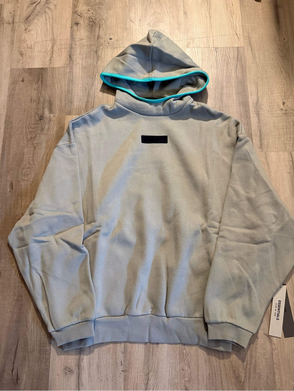 Essentials Light Gray Hoodie with Teal Trim